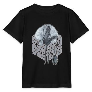 schwarzweiße Mohnblume mit Sechseck im Hintergrund - Stanley/Stella Kinder T-Shirt MINI CREATOR  - Schwarz - Vorne - Mikhail (115cm)