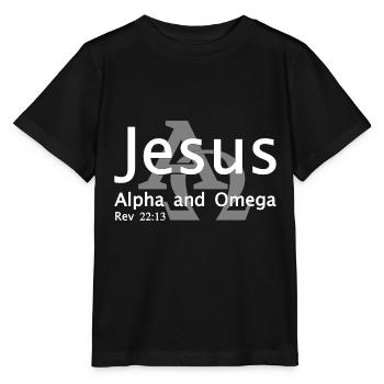 Christian Design Jesus, Alpha und Omega - Stanley/Stella Kinder T-Shirt MINI CREATOR  - Schwarz - Vorne - Mikhail (115cm)