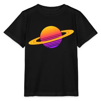 Synthwave Saturn - Stanley/Stella Kinder T-Shirt MINI CREATOR  - Schwarz - Vorne - Mikhail (115cm)