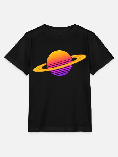 Synthwave Saturn - Stanley/Stella MINI CREATOR Kids’ T-Shirt - black