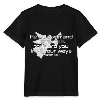 Christliches Design Er wird seinen Engel Psalm befehlen - Stanley/Stella Kinder T-Shirt MINI CREATOR  - Schwarz - Vorne - Mikhail (115cm)