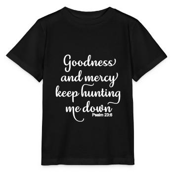 Christliches Design Güte und Barmherzigkeit jagen weiter - Stanley/Stella Kinder T-Shirt MINI CREATOR  - Schwarz - Vorne - Mikhail (115cm)