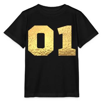 Nummer 1 Gold Glitter - 1. Jahrestag - Stanley/Stella Kinder T-Shirt MINI CREATOR  - Schwarz - Vorne - Mikhail (115cm)