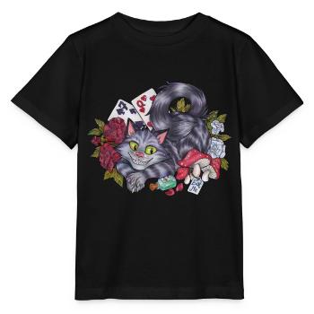 Alice im Wunderland Grinsekatze mit Rosen Karten - Stanley/Stella Kinder T-Shirt MINI CREATOR  - Schwarz - Vorne - Mikhail (115cm)