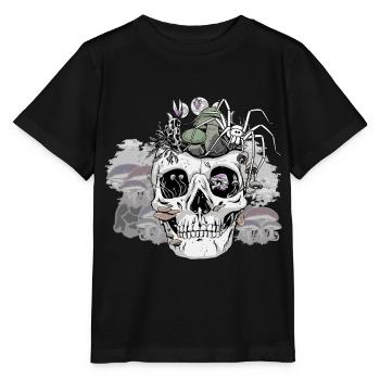 Horror Halloween Spinne Totenkopf Herbst Pilze - Stanley/Stella Kinder T-Shirt MINI CREATOR  - Schwarz - Vorne - Mikhail (115cm)
