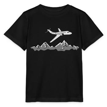 mountains alps line airplane plane fly pilot holid - Stanley/Stella MINI CREATOR Kids’ T-Shirt - black - Front - Mikhail (115cm)