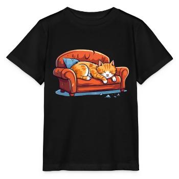 Katze Verschlafen Müde Couch Sofa Lustig Cartoon - Stanley/Stella Kinder T-Shirt MINI CREATOR  - Schwarz - Vorne - Mikhail (115cm)