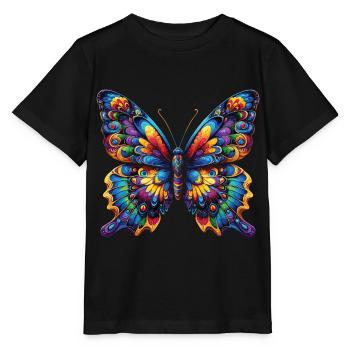 Colorful beauty: Colorful butterfly - Stanley/Stella MINI CREATOR Kids’ T-Shirt - black - Front - Mikhail (115cm)