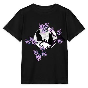 Katzen bei Vollmond im blühenden Kirschbaum - Stanley/Stella Kinder T-Shirt MINI CREATOR  - Schwarz - Vorne - Mikhail (115cm)