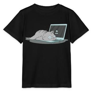 Sleeping cat home office - Stanley/Stella MINI CREATOR Kids’ T-Shirt - black - Front - Mikhail (115cm)