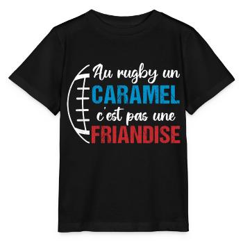 Au rugby un caramel c' est pas une friandise - T-shirt bio MINI CREATOR Stanley/Stella Enfant - noir - Devant - Mikhail (115cm)