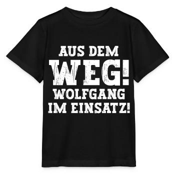 Wolfgang Lustiger Spruch Vorname Name Wolfgang - Stanley/Stella Kinder T-Shirt MINI CREATOR  - Schwarz - Vorne - Mikhail (115cm)