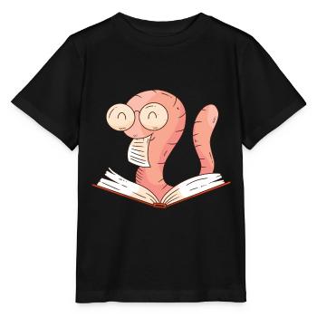 Funny bookworm book reading cartoon book lovers - Stanley/Stella MINI CREATOR Kids’ T-Shirt - black - Front - Mikhail (115cm)
