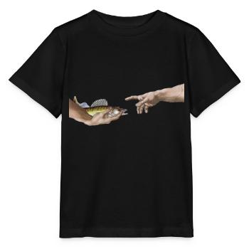 Zander Raubfisch Gemälde Parodie Michelangelo - Stanley/Stella Kinder T-Shirt MINI CREATOR  - Schwarz - Vorne - Mikhail (115cm)