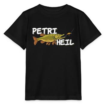 Petri Heil Anglergruß - Kinder Angeln Hecht - Stanley/Stella Kinder T-Shirt MINI CREATOR  - Schwarz - Vorne - Mikhail (115cm)