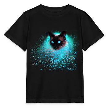 siam cat, colorful, graffiti, i painting art, cat, green - Stanley/Stella MINI CREATOR Kids’ T-Shirt - black - Front - Mikhail (115cm)