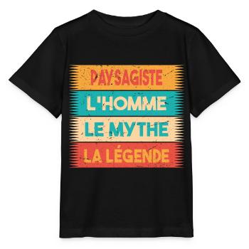 Paysagiste, L'homme, Le mythe, cadeau paysagiste. - T-shirt bio MINI CREATOR Stanley/Stella Enfant - noir - Devant - Mikhail (115cm)