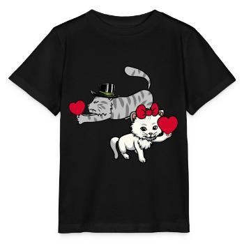Herz Katzen Liebespaar Valentin Romantisch Katze - Stanley/Stella Kinder T-Shirt MINI CREATOR  - Schwarz - Vorne - Mikhail (115cm)