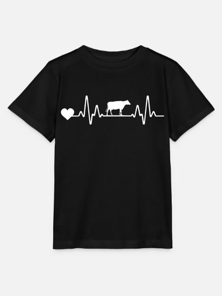 Kuh Landwirt Herzschlag EKG Linie Kühe - Stanley/Stella Kinder T-Shirt MINI CREATOR - Schwarz