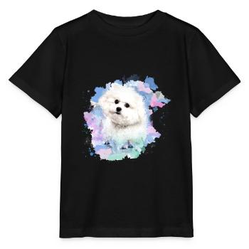 bichon frisé, malteser, dog, watercolour, watercolour - Stanley/Stella MINI CREATOR Kids’ T-Shirt - black - Front - Mikhail (115cm)