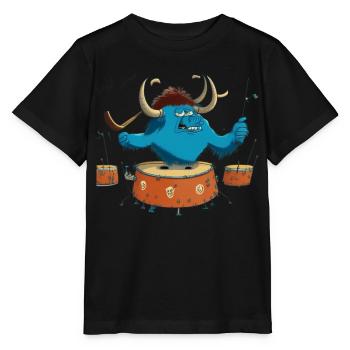 Büffel auf Trommeln - Stanley/Stella Kinder T-Shirt MINI CREATOR  - Schwarz - Vorne - Mikhail (115cm)