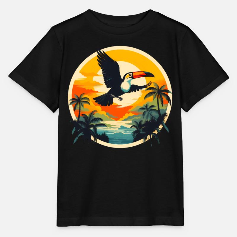 Toucan au coucher du soleil - T-shirt bio MINI CREATOR Stanley/Stella Enfant - noir