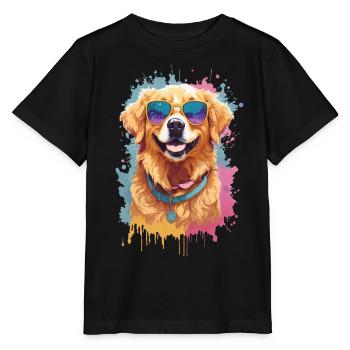 Golden Retriever Farbsplash Sonnenbrille Coolness - Stanley/Stella Kinder T-Shirt MINI CREATOR  - Schwarz - Vorne - Mikhail (115cm)