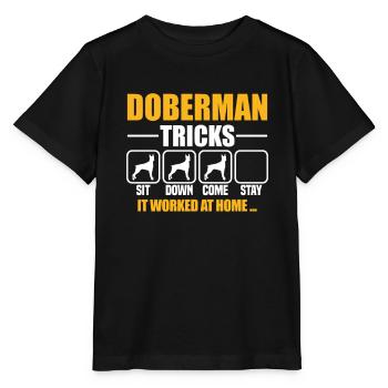 Doberman Tricks - Stanley/Stella Kinder T-Shirt MINI CREATOR  - Schwarz - Vorne - Mikhail (115cm)