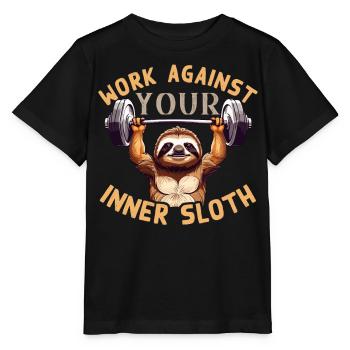 Sloth Defeated Funny Fitness Saying - Stanley/Stella MINI CREATOR Kids’ T-Shirt - black - Front - Mikhail (115cm)
