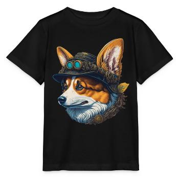 Victorien Steampunk Corgi chien Design - T-shirt bio MINI CREATOR Stanley/Stella Enfant - noir - Devant - Mikhail (115cm)