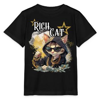 Rich Cat, Humor, Spaß, Fun, Cool, Luxus, Reich, - Stanley/Stella Kinder T-Shirt MINI CREATOR  - Schwarz - Vorne - Mikhail (115cm)