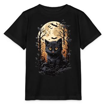 Cat Full Moon Halloween Spell Magical Cats - Stanley/Stella MINI CREATOR Kids’ T-Shirt - black - Front - Mikhail (115cm)