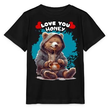 LOVE YOU HONEY. Bear, Honey, Ambiguous, Humor, Fun - Stanley/Stella MINI CREATOR Kids’ T-Shirt - black - Front - Mikhail (115cm)
