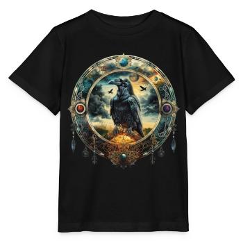 Mystischer Rabe, Emblem, Symbolik, Magie, Fantasie - Stanley/Stella Kinder T-Shirt MINI CREATOR  - Schwarz - Vorne - Mikhail (115cm)