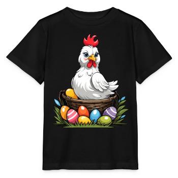 Buntes Huhn Süß Lustig Ostereier Nest - Stanley/Stella Kinder T-Shirt MINI CREATOR  - Schwarz - Vorne - Mikhail (115cm)
