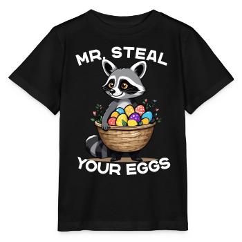 Lustiges Waschbär Ostereier Dieb Design - Stanley/Stella Kinder T-Shirt MINI CREATOR  - Schwarz - Vorne - Mikhail (115cm)
