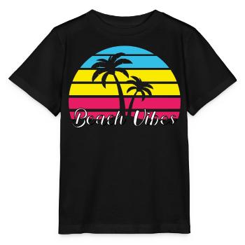 Ambiance de plage. Été, Soleil, Vacances, Palmiers, Rétro, - T-shirt bio MINI CREATOR Stanley/Stella Enfant - noir - Devant - Mikhail (115cm)