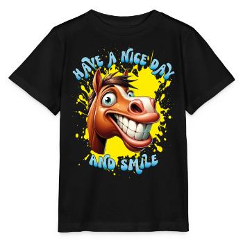 Cheerful cartoon horse with big smile. - Stanley/Stella MINI CREATOR Kids’ T-Shirt - black - Front - Mikhail (115cm)