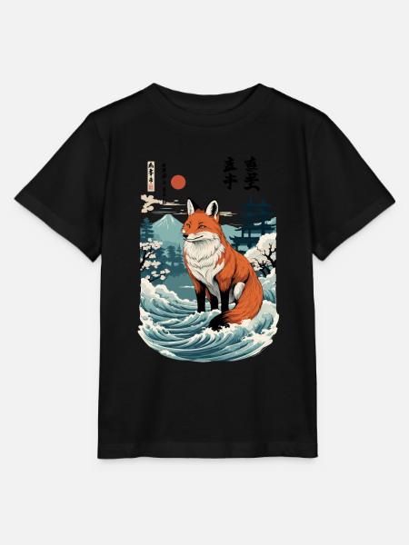 Ukiyo-E Kunst Stil Japanische Kitsune Fuchsgeist - Stanley/Stella Kinder T-Shirt MINI CREATOR  - Schwarz
