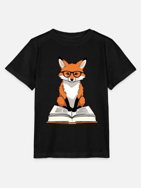 Niedlicher Buch Liebhaber Fuchs Mit Brille - Stanley/Stella Kinder T-Shirt MINI CREATOR  - Schwarz