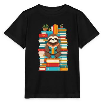 Funny Book Lover Sloth Illustration - Stanley/Stella MINI CREATOR Kids’ T-Shirt - black - Front - Mikhail (115cm)