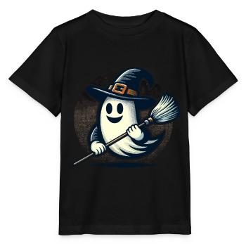 lustiger Halloween Hexen Geist mit Hexenbesen - Stanley/Stella Kinder T-Shirt MINI CREATOR  - Schwarz - Vorne - Mikhail (115cm)