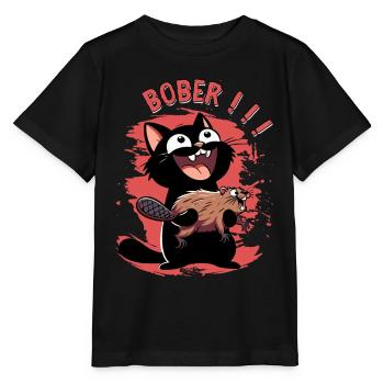 Hyper-Katze ruft „Bober!!!“ – Tierischer Ausraster - Stanley/Stella Kinder T-Shirt MINI CREATOR  - Schwarz - Vorne - Mikhail (115cm)