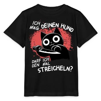 Süße Katze mit Messer – Niedlich, aber tödlich - Stanley/Stella Kinder T-Shirt MINI CREATOR  - Schwarz - Vorne - Mikhail (115cm)