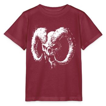 Demon Skull with Ram's Horns – Dark Art - Stanley/Stella MINI CREATOR Kids’ T-Shirt - burgundy - Front - Kain (125cm)
