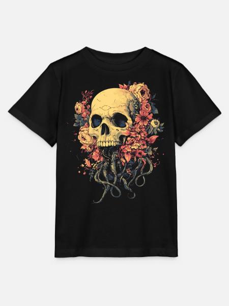 Blumen-Schädel mit Wurzeln & Tentakel - Stanley/Stella Kinder T-Shirt MINI CREATOR - Schwarz