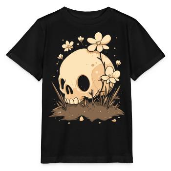 Cute skull with flower meadow - Stanley/Stella MINI CREATOR Kids’ T-Shirt - black - Front - Mikhail (115cm)