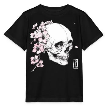 Kirschblüten Schädel im Japan-Stil - Stanley/Stella Kinder T-Shirt MINI CREATOR  - Schwarz - Vorne - Mikhail (115cm)