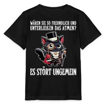 Sa respiration est inquiétante – Chat cynique au regard noble - T-shirt bio MINI CREATOR Stanley/Stella Enfant - noir - Devant - Mikhail (115cm)