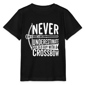 Never underestimate an old guy with a crossbow - Stanley/Stella MINI CREATOR Kids’ T-Shirt - black - Front - Mikhail (115cm)